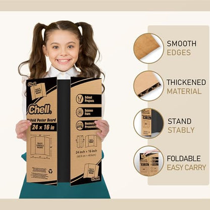 Chell 16x24 Small Size Corrugated Trifold Poster Boards, Black, 2 Pack | Made of Thickened Corrugated Cardboard, Portable, Lightweight - size: Small, 16x24 in