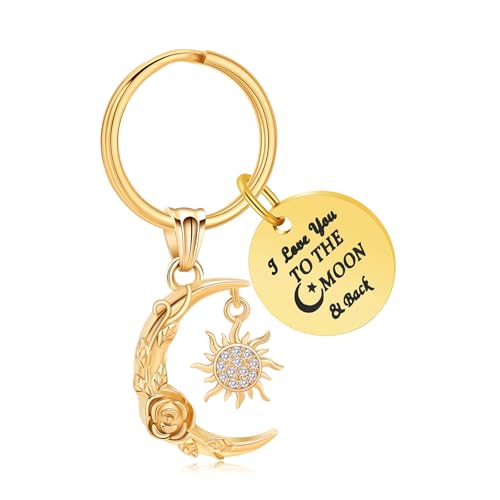 shajwo Cremation Jewelry Urn Keychain for Ashes for Women Men | Crescent Moon and Sun Rose Key Ring for Human Pet Ashes - color: Gold