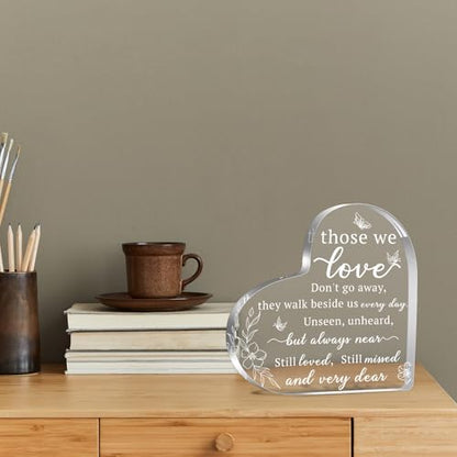 Bereavement Acrylic Heart Sign Gifts, Those We Love Don't Go Away Sign Gifts, Sympathy Gift for Loss of Loved One Remembrance Decor, Acrylic Memorial Gift, Table Decor(white)