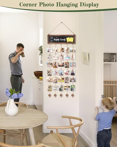 Bikoney Picture Frames Collage Photo Hanging Display with Chalkboard | Rustic Wood Polaroid Board with 30 Clips, Multi Photo Hanging Display, Carbonized Black Finish, Easy Wall Mount - color: Carbonized Black, size: 1-Pack