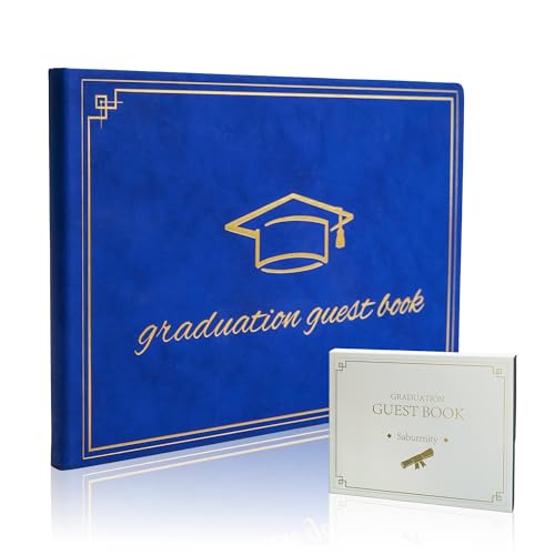 Graduation Guest Book 2026 - Memory Scrapbook for College Gifts Graduation, Guest Book for Graduation Party Sign-In with Custom Message 120 Pages, 7x9 Inch Elegant Graduation Yearbook (Blue) - color: blue