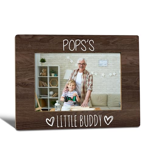 Pops Gifts Picture Frame, Pops Gifts for Grandpa Gift from Grandson, Fathers Day Christmas Gift for Pop Photo Frame 4X6, Pops's Little Buddy Wooden Photo Picture Frames for Desk Tabletop Decor - color: pops's buddy