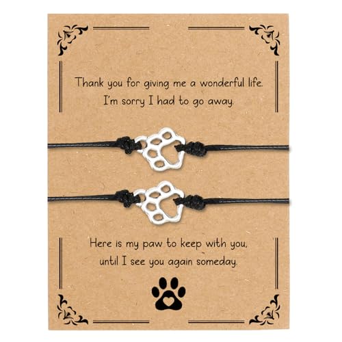Aelciyue Pet Memorial Mothers Day Birthday Xmas Valentines Day Gifts for Loss Of Cats Dogs Mom Dad Paw Print Gifts Bracelets - style: Black Rope-2Pcs-01
