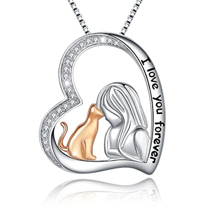 Sterling Silver Cat Necklace Jewelry Memorial Gifts for Cat Lovers | Cat Pendant Necklace ，Cute Dainty Animal Remembrance Jewelry Birthday Gifts for Cat Mom Her Women - style: cat necklace