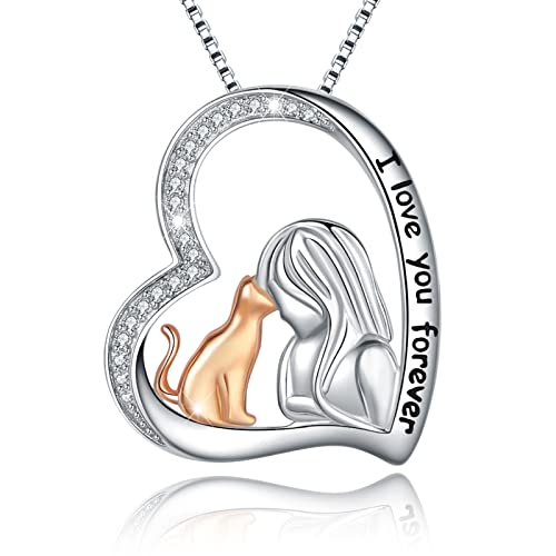 Sterling Silver Cat Necklace Jewelry Memorial Gifts for Cat Lovers | Cat Pendant Necklace ，Cute Dainty Animal Remembrance Jewelry Birthday Gifts for Cat Mom Her Women - style: cat necklace