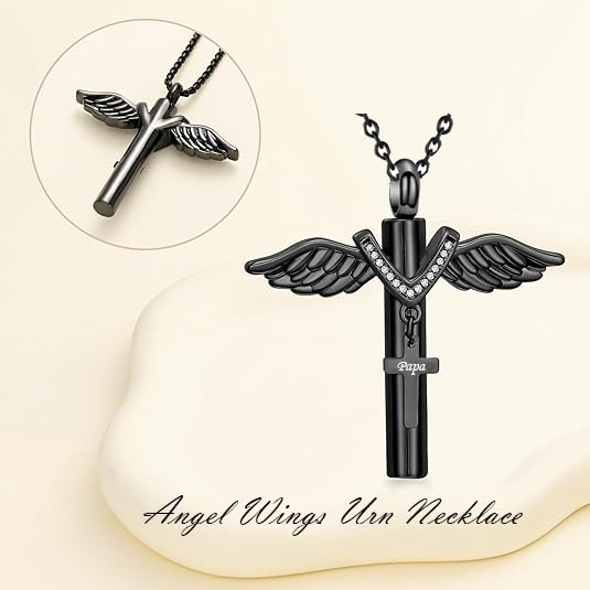 Cross Urn Necklace for Mom Dad Grandma Grandpa Brother Uncle Aunt Angel Wings Cremation Pendant Memorial Keepsake Jewelry - style: Mom