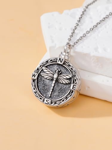 TOUPOP Tree of Life Urn Necklace for Ashes 925 Sterling Silver Cremation Jewelry Memorial Gifts Keepsake Jewelry with Funnel Filler for Women - style: 8-Dragonfly