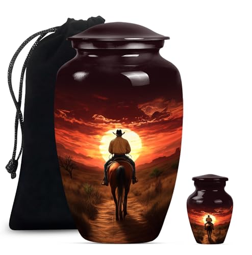 Cowboy Urn for Ashes Adult Male - Large Cremation Urns for Human Ashes - color: Cowboy, size: 10 Inch & Keepsake 1Pc