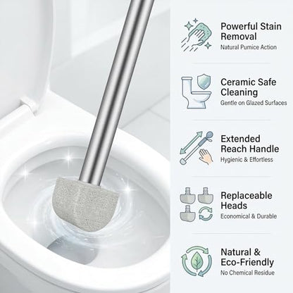 Pumice Stone Toilet Cleaner with Long Handle – 8 Refills for Hard Water - color: Black