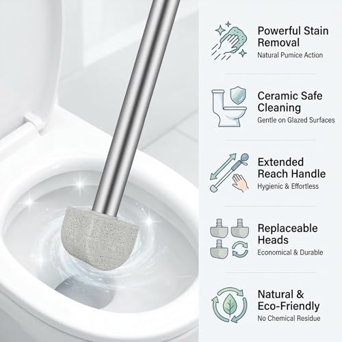 17" Pumice Stone Toilet Bowl Cleaner, 8 Heads – Non-Scratch - color: Grey
