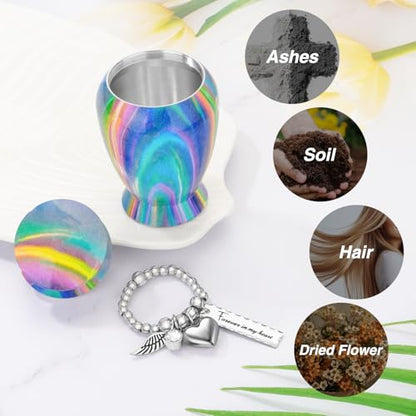 Customize Small Urn for Human Ashes Aluminium Keepsake Memorial | Mini Urn for Ashes, Meaningful Memorial Keepsake Gift, Durable Aluminum Cremation Urn with Elegant Design - style: Rainbow-Customize
