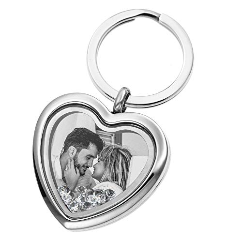 Custom Photo Text Engraved Heart Floating Living Locket Crystal Pendant Keychain - color: Clear - 1 Photo Engraving