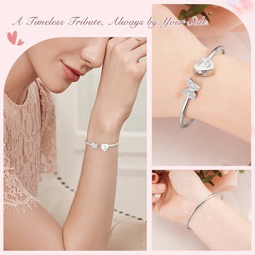 Abooxiu Cremation Jewelry Urn Bracelet for Ashes - Heart Ashes Keepsake Memorial Bangle for Women & Men - Always in my Heart - style: Butterfly-Heart