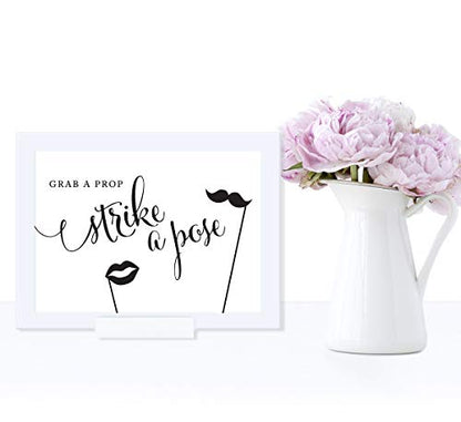 Andaz Press Wedding Framed Party Signs, Formal Black and White, 5x7-inch, Grab a Prop & Strike a Pose Photobooth Sign, 1-Pack, Includes Frame - color: Activity Photo Booth
