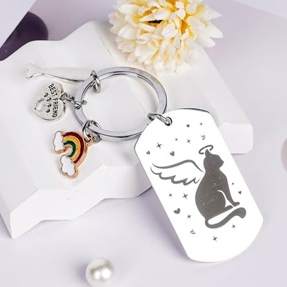 Pet Memorial Gifts for Dogs Cats - Loss of Cat Dog Sympathy Gift Rainbow Bridge Paw Keychain for Women Men Pet Lovers