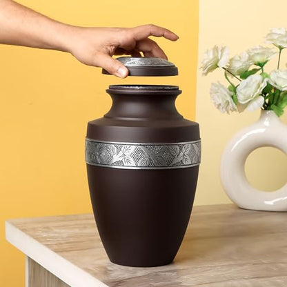 Cremation Urn for Human Ashes, Male-Female 11 in. H - Maroon - color: Maroon, size: Hand-Etched Leaf - 7x11"