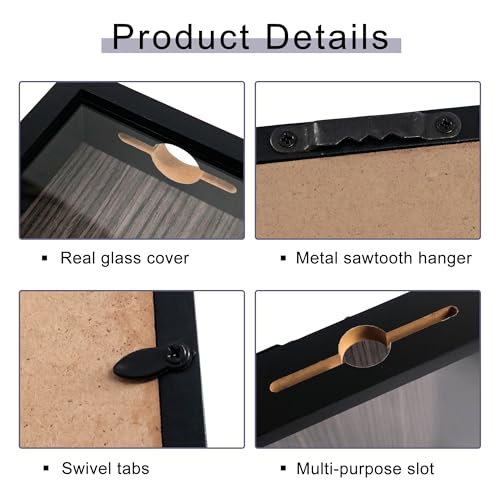 Top Loading Shadow Box , Top Loading Wood & Real Glass Display Case Frame with Slot on Top Ready to Hang Memory Box , Pins, Awards, Medals, Wedding and Photos, Black, 8x8 - color: Black, size: 8*8