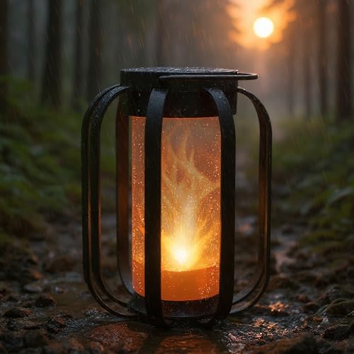 FoxFlame Modern Solar Lanterns Outdoor Waterproof, Patented Fire Effect - style: Modern Flame Lantern