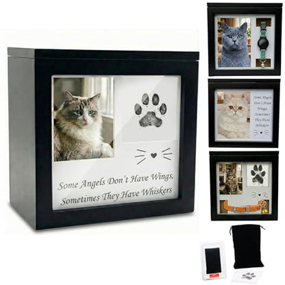 OtterPets Cat Urn for Ashes with Paw Print Kit, 4 Customizable Displays | 6.5 x 6.5 x 4 in pet cremation box with flannel bag; memorial keepsake for cat ashes