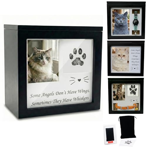 OtterPets Cat Urn for Ashes with Paw Print Kit, 4 Customizable Displays | 6.5 x 6.5 x 4 in pet cremation box with flannel bag; memorial keepsake for cat ashes