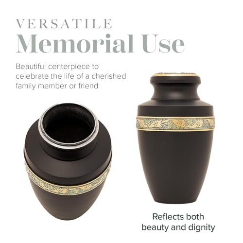 Eternal Harmony Large Urn for Ashes, Adult Male & Female Cremation Urn for Human Ashes with Elegant Finishes, Secure Seal & Velvet Bag, Funeral Urn for Women & Men Up to 200 lbs, 7”x11” (Black)