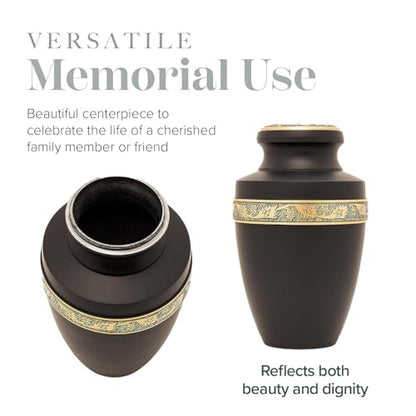 Eternal Harmony Large Urn for Ashes, Adult Male & Female Cremation Urn for Human Ashes with Elegant Finishes, Secure Seal & Velvet Bag, Funeral Urn for Women & Men Up to 200 lbs, 7”x11” (Black)