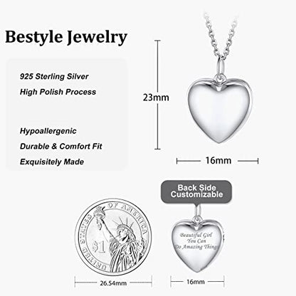 Bestyle Sterling Silver Heart Locket Necklace for Women, Dainty Cute Small Heart Locket Pendant in Gold/Rose Gold/Silver, Love Statement Jewelry Gift for Mother Wife - color: A0. Plain Bold Heart-Silver-Locket Only, NO Custom