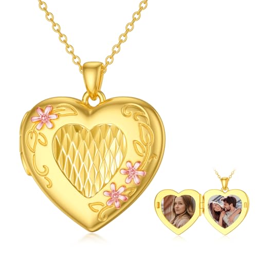 SOULMEET Sunflower/Rose/Daisy Heart Locket Necklace That Holds Pictures Keep Someone Near to You Sterling Silver/Gold Personalized Photo Locket Gift - style: E2-Gold diasy locket+photo