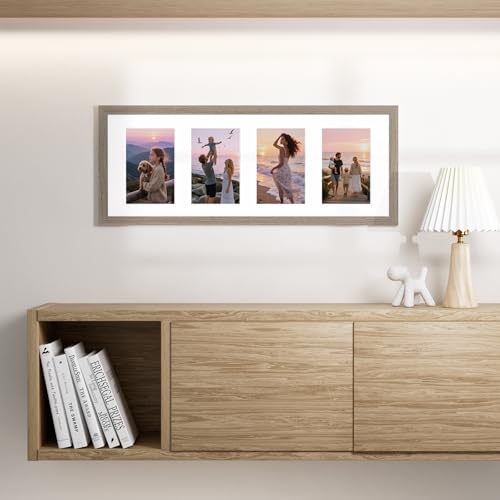 Vittanly 8x20 Collage Picture Frame, Displays 4Pcs 4x6 Photos, Light Taupe - color: Light Taupe, size: 8x20