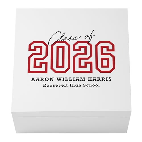 Let's Make Memories Personalized Keepsake Box - For Graduation - Class of 2026 or Any Year - Graduate Memento Box - Customized For Any Grad and School - 12" Lx12 Wx6 H - Loud & Proud - Red - color: Red - Loud & Proud