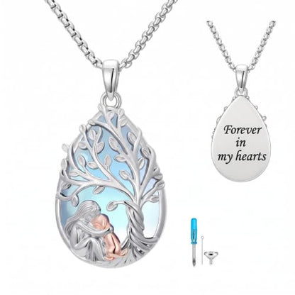 Tree of Life Urn Necklace for Ashes/Pet Cremation Teardrop Moonstone Necklace Pendant Jewelry Gifts for Mom Wife Women Birthday Christmas Memorial Day - color: Dog Urn Necklace