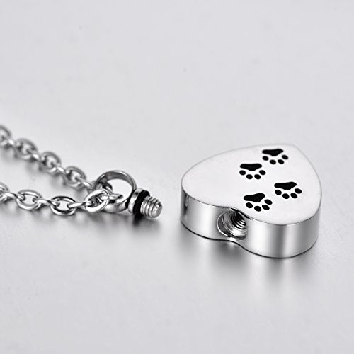 Pet Paw Memorial Keepsake Stainless Steel Heart Cremation Jewelry for Ashes Urn Pendant Necklace