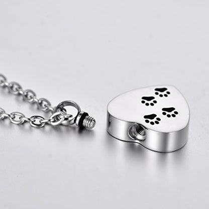 Pet Paw Memorial Keepsake Stainless Steel Heart Cremation Jewelry for Ashes Urn Pendant Necklace