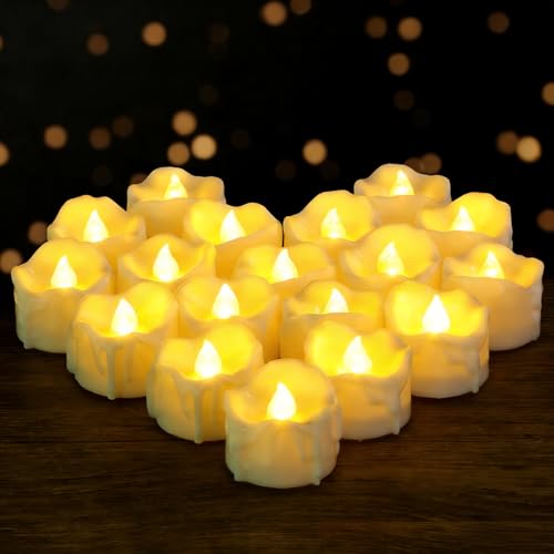 24 Pack LED Timer Tea Lights Battery Operated, Flameless Flickering Electric Timer Votive Candles, Outdoor Flicker Fake Tealight Candles Bulk for Halloween Pumpkin Light Christmas Decorations - color: Dripping Wax Timer Tea Lights