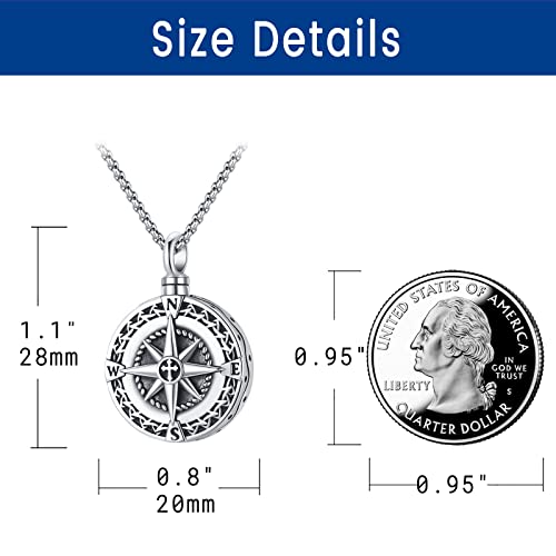 Compass Necklace for Women Men 925 Sterling Silver Pendant Urn Necklaces for Ashes Picture Locket Necklace Anchor Necklace Viking Necklace Crystals CZ Moonstone Abalone Shell Turquoise Compass Jewelry - color: T-I-Compass Urn Necklace, style: Urn Necklace
