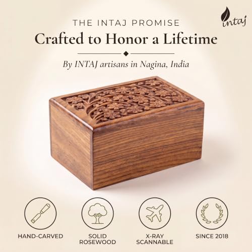 Rosewood Cremation Urn for Human Ashes, Tree of Life, Large 180 lb | Hand-carved solid sheesham rosewood, screw-locked sliding base, engraving available, holds up to 180 lb - color: Rosewood Tree of Life, size: Large (180 lb)