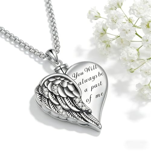 Urn Necklace for Ashes Blue opal Cremation Necklace Keepsake Memory Jewelry for Ashes of Loved Ones Keepsake - style: Guardian Angel Wings