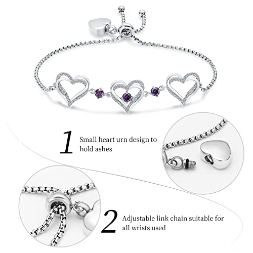 shajwo Heart Urn Bracelet for Ashes for Women - color: Silver-Purple