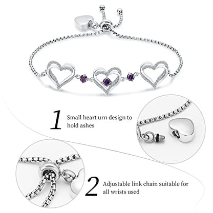 shajwo Heart Urn Bracelet for Ashes for Women - color: Silver-Purple