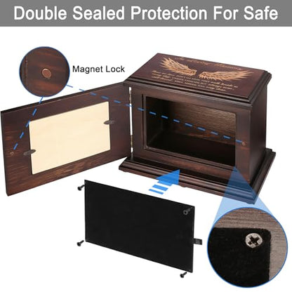 DGDCDV Cremation Urns for Human Ashes Male Female with Photo Frame | Large Wooden Memorial Urns for Adult Woman Men Human Ashes, Decorative Burial Funeral Urns Box and Caskets for Ashes