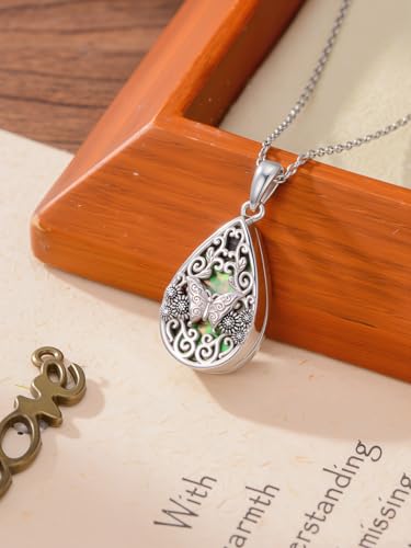 WINNICACA Urn Necklaces for Ashes 925 Sterling Silver Butterfly Hummingbird Dragonfly Teardrop Ash Necklace Cremation Jewelry Urn Pendants for Women Memorial Gifts for Birthday Christmas Funeral - style: 4-Butterfly Urn Necklace