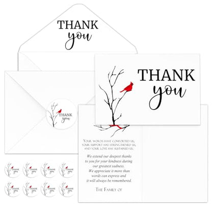 Fumete 50 Set Funeral Thank You Cards, Cardinal - style: Cardinal
