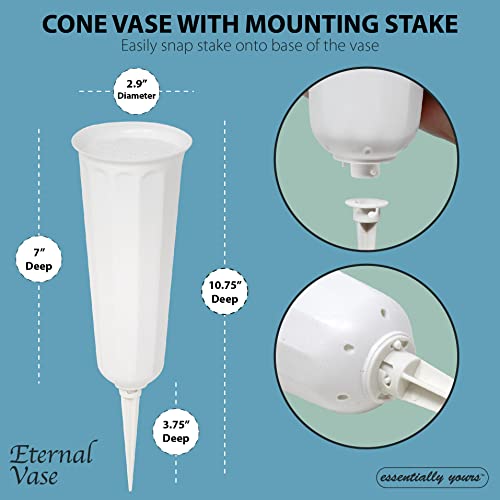 Memorial Floral Vases with Foam Included - (White, 6 Pack) | Outdoor In Ground Vases with Stakes, for Fresh and Artificial Flowers - size: 6-Pack