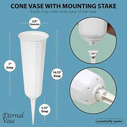 Memorial Floral Vases with Foam Included - (White, 2 Pack) | Outdoor In Ground Vases with Stakes, for Fresh and Artificial Flowers - size: 2-Pack