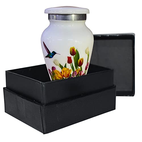 BOLD & DIVINE Handcrafted Hummingbird Cremation Urn for Adults Large Burial Urn for Human Ashes Suitable for Adult Males or Females Beautiful Urn for Ashes (Keepsake Urn, White) - size: Small