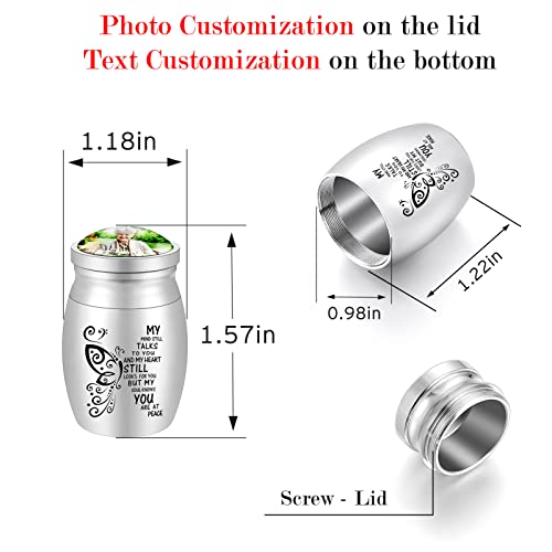 Personalized Photo 1.57 Inches Small Keepsake Urn for Human Ashes - Butterfly Mini Urn Stainless Steel Ashes Holder - size: 1.57Inch Photo-Custom