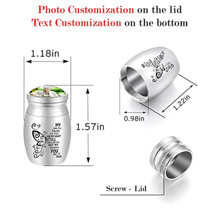Personalized Photo 1.57 Inches Small Keepsake Urn for Human Ashes - Butterfly Mini Urn Stainless Steel Ashes Holder - size: 1.57Inch Photo-Custom