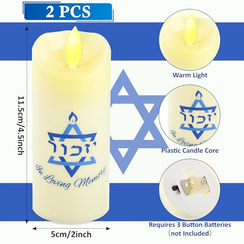 2 Pcs Electric Yahrzeit Candle - Flameless Yahrzeit Jewish Memorial Candle for Loss of Loved One, White Yizkor Light Yertzite Sympathy Bereavement Gifts (Style1)