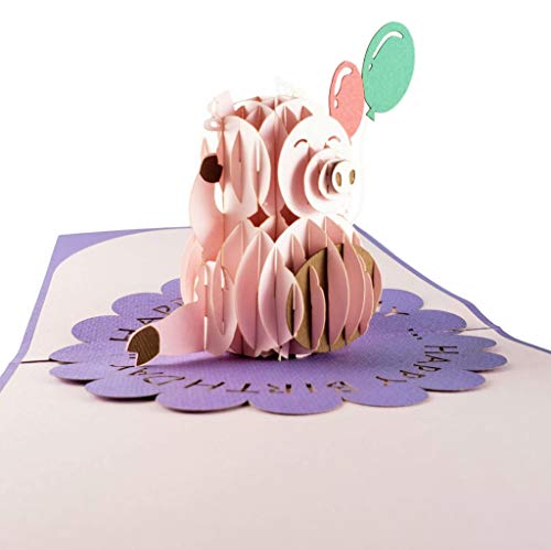 iGifts And Cards Birthday Pig 3D Pop-Up Card – Happy Celebration 6"x6" | Whimsical Farmhouse Piglet, Thinking Of You, Congratulations, Best Wishes, Friendship Token, Friend, Coworker, Farmer Theme - color: Pig Birthday
