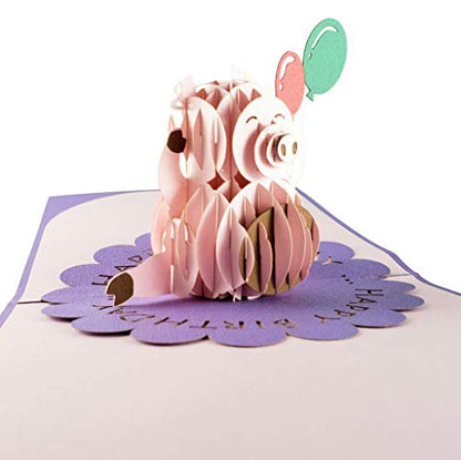 iGifts And Cards Birthday Pig 3D Pop-Up Card – Happy Celebration 6"x6" | Whimsical Farmhouse Piglet, Thinking Of You, Congratulations, Best Wishes, Friendship Token, Friend, Coworker, Farmer Theme - color: Pig Birthday